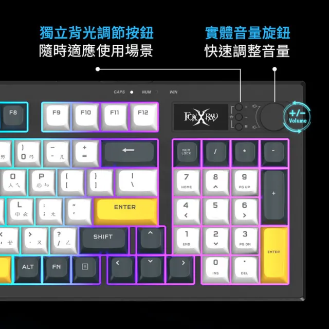 【FOXXRAY 狐鐳】FXR-BKL-97 烈影旋鈕式極致靜音電競鍵盤(94鍵/極靜音/防鬼鍵/音量旋鈕)