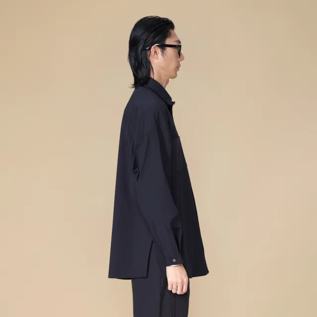 【ARVOpm】男女同款 雙口袋寬鬆藏青色襯衫00082505102(雙11限定)
