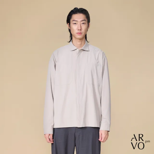 【ARVOpm】男女同款 短版寬鬆灰色襯衫00082505103(雙11限定)