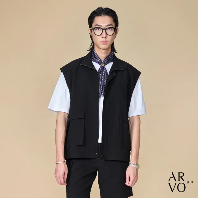 【ARVOpm】男女同款 立體袋蓋口袋黑色休閒背心00172504102(限時6折)