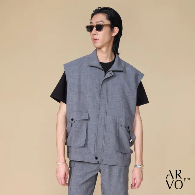 【ARVOpm】男女同款 立體袋蓋口袋灰色休閒背心00172504101(限時6折)