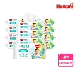 【HUGGIES 好奇】純水植萃保水濕巾100抽x12包/箱(濕巾.純水.嬰兒)