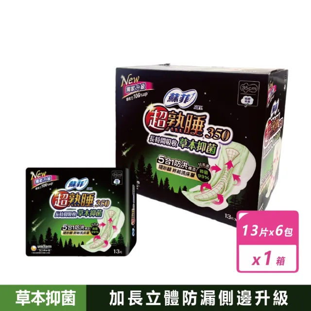 【Sofy 蘇菲】78片超熟睡夜用草本衛生棉(35公分 13片 X 6包)