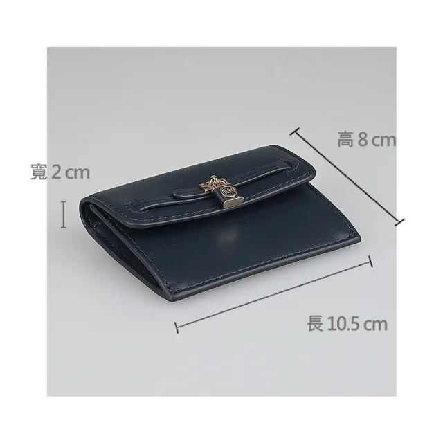 【Michael Kors】MK MICHAEL KORS Hamilton Legacy 鎖頭金字LOGO牛皮2卡釦式卡片零錢包(海軍藍)