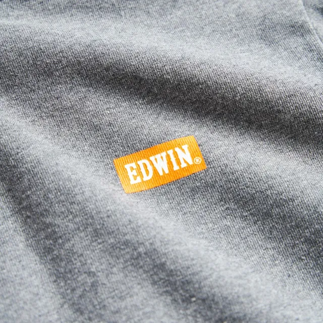 【EDWIN】男裝 仿牛仔拼接印花連帽外套(灰色)