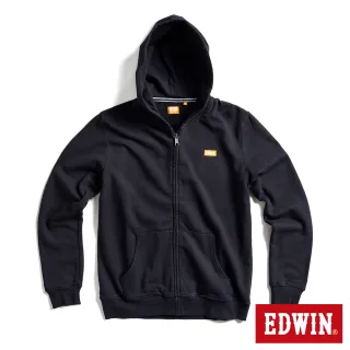 【EDWIN】男裝 仿牛仔拼接印花連帽外套(黑色)