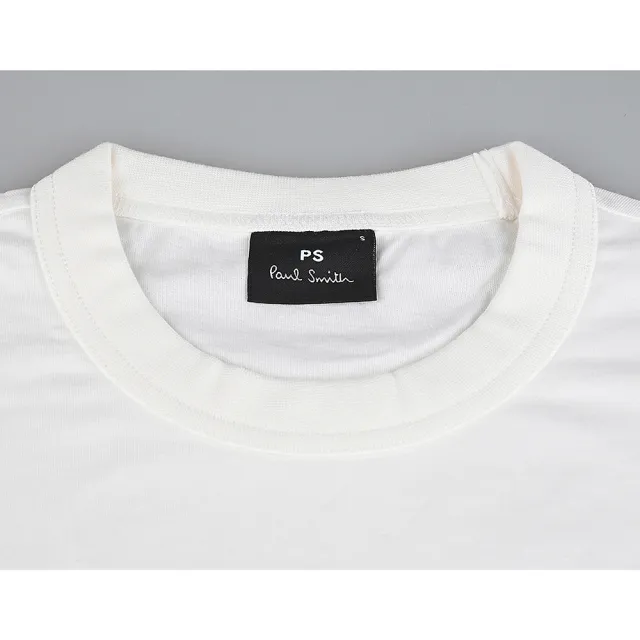 【Paul Smith】PAUL SMITH 草寫LOGO彩色線條斑馬圓領短袖T恤(男款/奶油白)