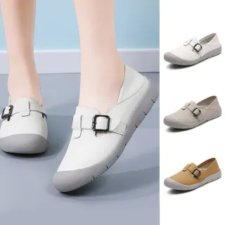 【J&H collection】輕便防滑真皮兩穿平底懶人鞋 休閒鞋(白色 / 灰色 / 卡其色)