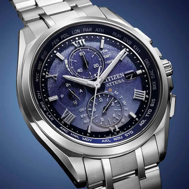 【CITIZEN 星辰】GENTS 星河限定款鈦金屬五局電波三眼計時光動能石英錶 男錶/41.5mm 雙11 (AT8240-66L)
