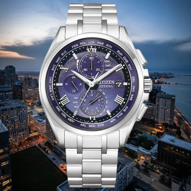 【CITIZEN 星辰】GENTS 星河限定款鈦金屬五局電波三眼計時光動能男錶/41.5mm 父親節 (AT8240-66L)
