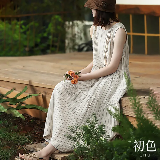 【初色】棉麻風休閒印花寬鬆顯瘦連衣裙長洋裝-10款任選-67993(M-2XL/F可選)