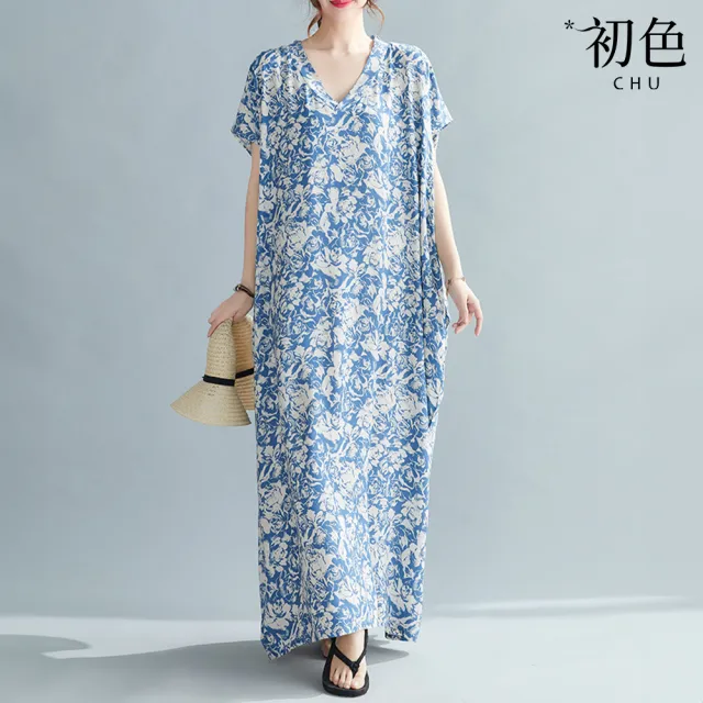 【初色】棉麻風休閒印花寬鬆顯瘦連衣裙長洋裝-10款任選-67993(M-2XL/F可選)