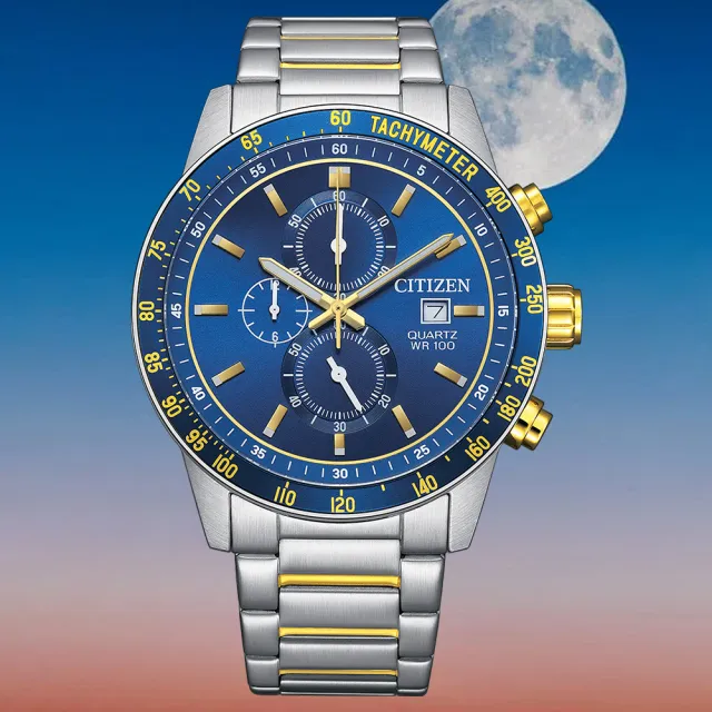 【CITIZEN 星辰】Chronograph 海水藍三眼計時男錶/44mm 雙11 (AN3684-59L)