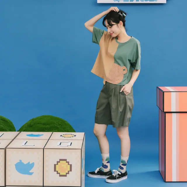 【Dailo】質感細節氣球五分短褲(卡 駝 灰)