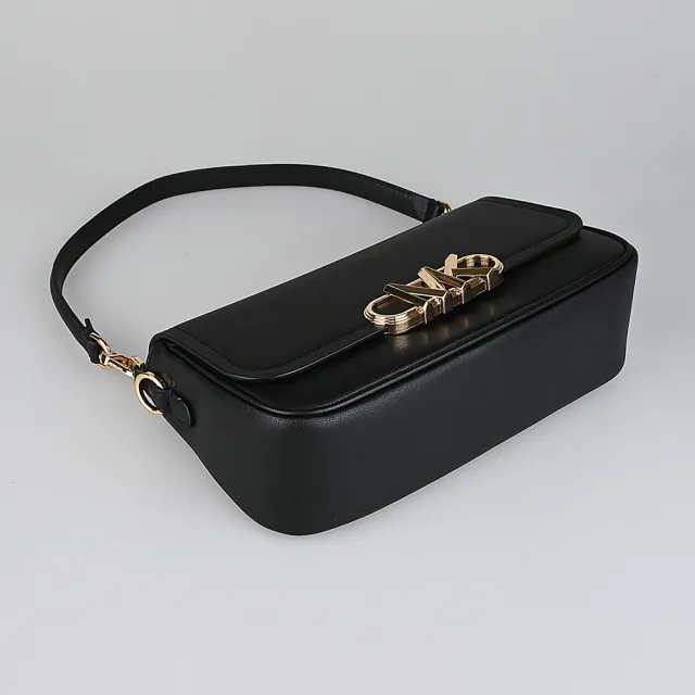 【Michael Kors】MICHAEL KORS Parker經典LOGO皮革釦式雙背帶肩背腋下包(中/黑)