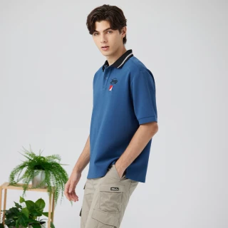 【JEEP】男裝 撞色條紋領短袖POLO衫(藍色)