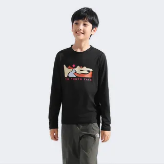 【The North Face 官方旗艦】北面兒童黑色UPF防曬長袖上衣｜8DXPJK3(抗UV)