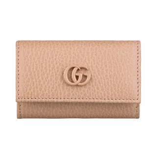 【GUCCI 古馳】GUCCI GG Marmont 塗層G字LOGO牛皮6孔銀鉤鑰匙包(蓮花粉)