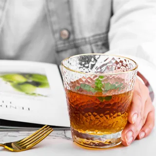 【hoi!】金邊V型錘紋玻璃水杯 300ml 矮款