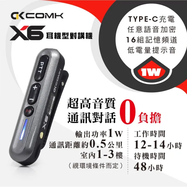 COMK 耳機式對講機X6(X6耳機式對講機1W)