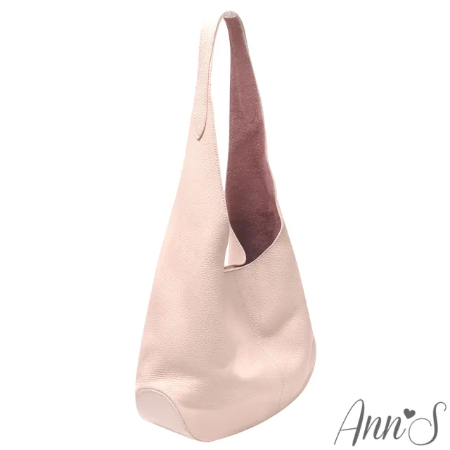【Ann’S】頂級全粒面頭層牛皮 慵懶HOBO大容量肩背包(粉)