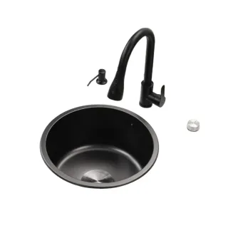 【NuoBIXING】多尺寸 304不銹鋼黑色納米圓形吧檯水槽單槽(水槽/洗手盆/單槽/廚房水槽)