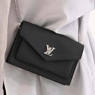 【Louis Vuitton 路易威登】LV M63471 品牌LV轉釦小牛皮三用肩斜翻蓋WOC鍊包.黑(現貨)