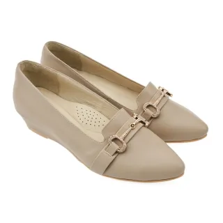 【A.S.O 阿瘦集團】A.S.O 窩心系列-輕奢優雅鍊條鑽釦楔型鞋(女鞋_灰米)