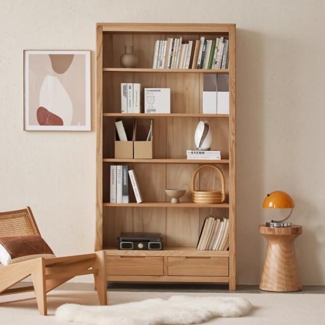 【橙家居·家具】/預購/挪威系列0.85米雙抽實木書架B款 NW-A3172(預購品 書架 置物櫃 展示櫃 書櫃 收納櫃)