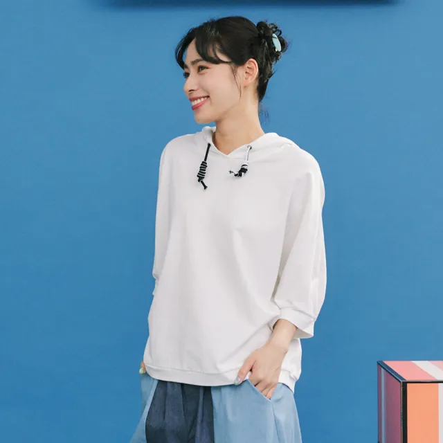 【Dailo】彩色棉繩寬鬆連棉短袖上衣(藍 白 灰/魅力商品)