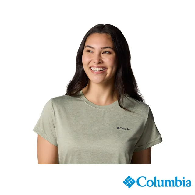 【Columbia 哥倫比亞】女款- 快排短袖上衣-灰綠色(UAR33490GG/JS)