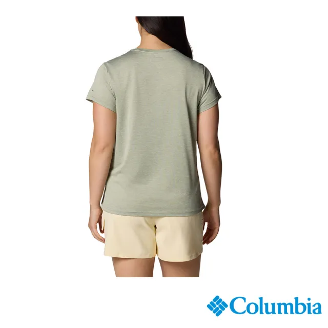 【Columbia 哥倫比亞】女款- 快排短袖上衣-灰綠色(UAR33490GG/JS)