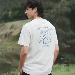 【The North Face 官方旗艦】北面男女款米白色純棉大尺寸印花短袖T恤｜8EYNQLI