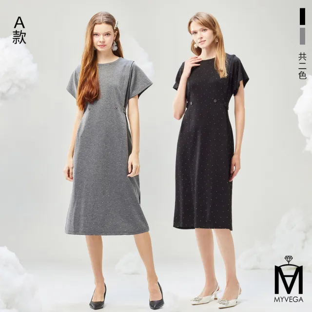【MYVEGA 麥雪爾】MA休閒風燙鑽/蕾絲/印花造型短洋裝-多款任選(女上衣/涼感/短袖/連身洋裝)