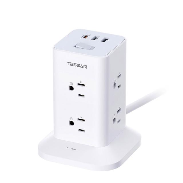 【TESSAN】1開8插3P USB+PD20W立式桌上型延長線(1.8米)