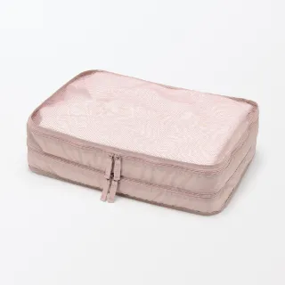 【MUJI 無印良品】聚酯纖維可折疊分類收納袋/雙層 約26×40×10cm/雙層/M(卡其/粉紅)