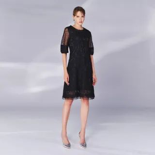 【KERAIA 克萊亞】黑羽輕舞優雅蕾絲洋裝