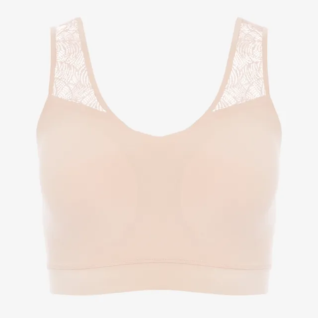【Chantelle 仙黛爾】Soft Stretch.涼感無痕透氣蕾絲無鋼圈輕運動女內衣 粉膚色.11G10_01N(超強彈力)