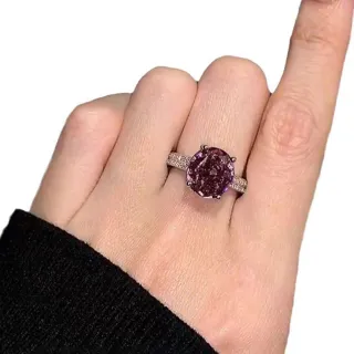 【ANGEL】葡萄紫晶復古時尚法式開口可調節戒指(紫色)