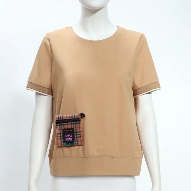 【ILEY 伊蕾】撞色袖口活動收納袋棉質上衣(卡其；M-XL；1252161208)
