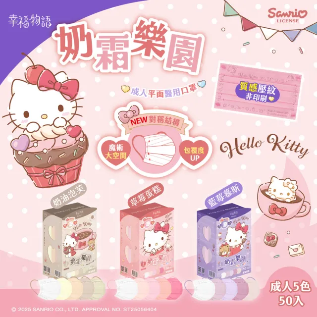 【Injoyyi 幸福物語】Hello Kitty奶霜樂園 五色醫療口罩50片/盒(一盒5色 NEW日系雙向口罩折法)