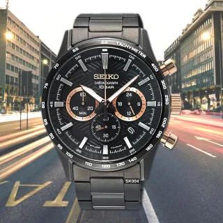【SEIKO 精工】預 台灣限量款 CS三眼系列/PVD黑金面精鋼計時腕錶43㎜款 SK004(SSB475P1/8T63-00Y0U)