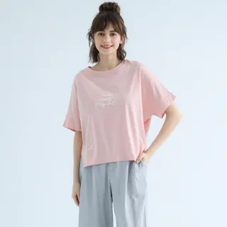 【PINK NEW GIRL】風格標語印花落肩短袖上衣 X1309LB(2色)