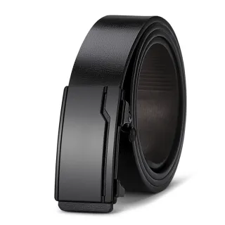 【本革職人】真皮-男仕極簡薄型金屬霧感免鑽孔伸縮自動扣皮帶 -鏤空線條款 尺寸:115cm