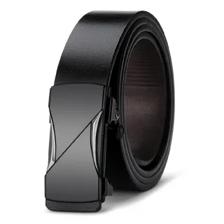 【本革職人】真皮-男仕極簡薄型金屬霧感免鑽孔伸縮自動扣皮帶 -弧型立體曲線款 尺寸:115cm