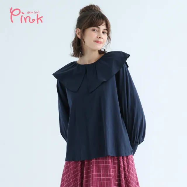【PINK NEW GIRL】娃娃領長袖襯衫上衣 X1207LB