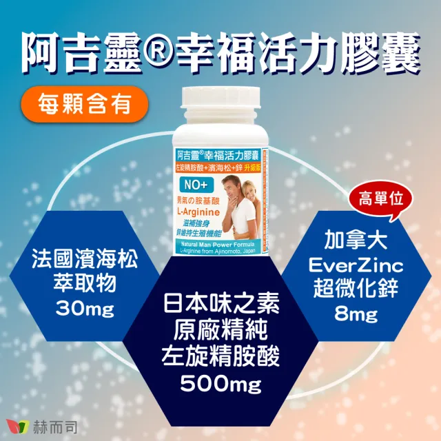 【赫而司】日本左旋精胺酸濱海松樹皮鋅1罐(共90顆阿吉靈精氨酸一氧化氮長效升級配方男性剛強勇健更勝瑪卡)