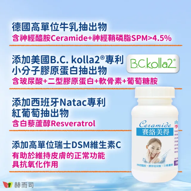 【赫而司】升級四代德國神經醯胺1罐(120錠吃的小分子膠原口服玻尿酸軟骨素葡萄糖胺白藜蘆醇維他命C賽絡美)