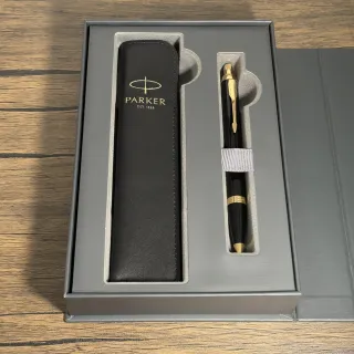 【PARKER】派克  IM系列麗雅黑金夾原子筆 真皮筆套禮盒(IM)