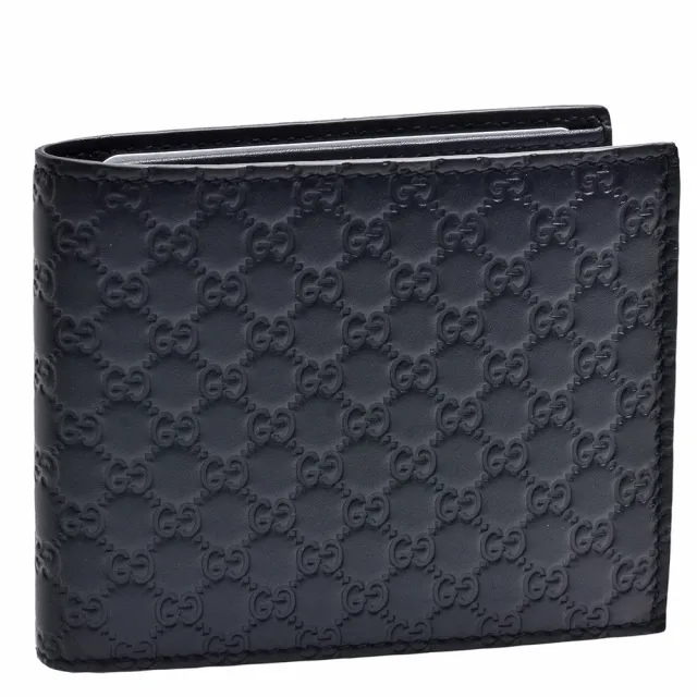 【GUCCI 古馳】經典Guccissima GG烙印牛皮折疊短夾(深藍色260987-BMJ1N-4009)